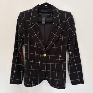 Smythe Black Windowpane Gold-Button Tailored Blazer